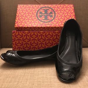 Size 8 black flat peep toe Tory Burch
